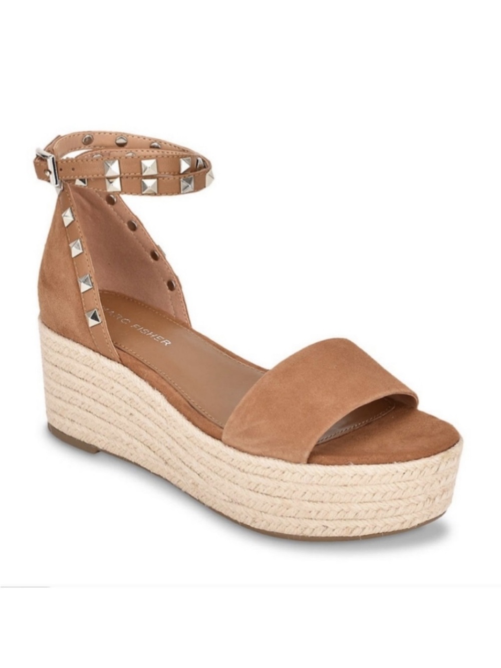 Marc Fisher Tan Brown Suede Jazlyn Studded Ankle Strap Espadrille Sandal 7.5M